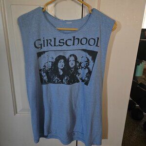 RARE 80s Girlschool Female Rock/Metal Band Orig. DIY Concert Cutoff T-Shirt S/M